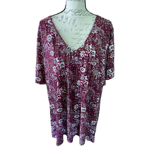 Bloomchic Plus Size Burgundy Floral Print Shirt Size 22-24 NWOT - Picture 1 of 3